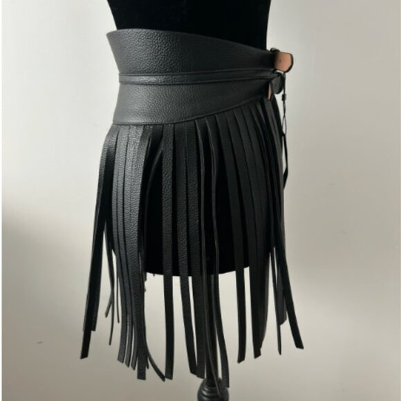 NEW with Tags Festival BCBG MaxAzria Black Fringe Belt S $98 - Picture 7 of 10